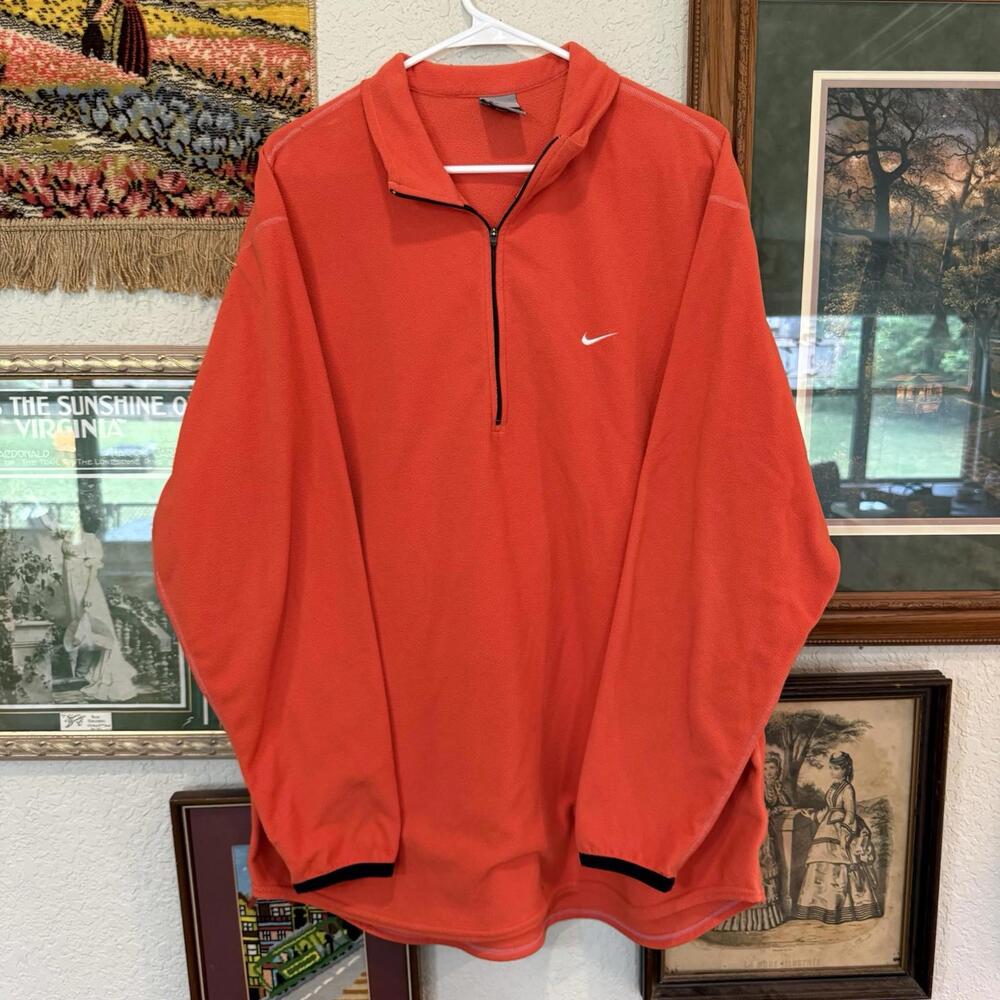 Vintage 00’s RARE Nike‎ Fleece 1/4 Zip Designer Men’s Orange Sweater Size Large